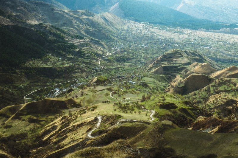 россия, дагестан, кавказ, горы, перевал, амишта, пейзаж, день, весна, село, долина, природа, плато Амиштаphoto preview