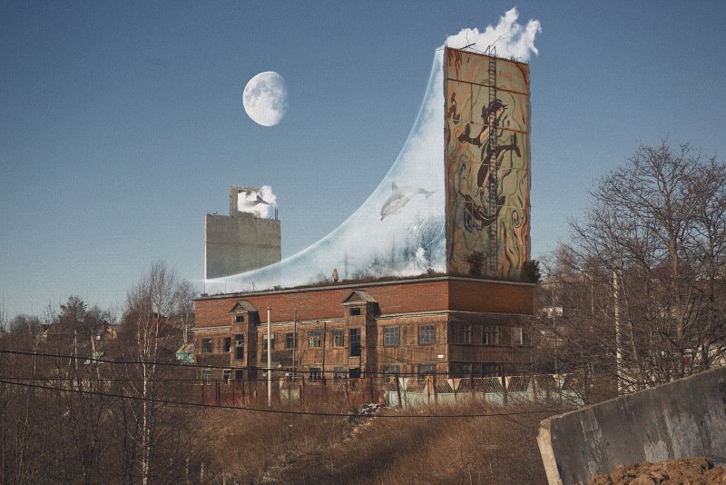 сюрреализм, арт, дом, закат, вода, небо, ретушь, коллаж, пейзаж, деревня, свет, окно, акула, стекло, закат, солнце, рассвет, одиночество, лес, ночь, день, дельфинарий, дельфин, туман Дом Тумана.photo preview