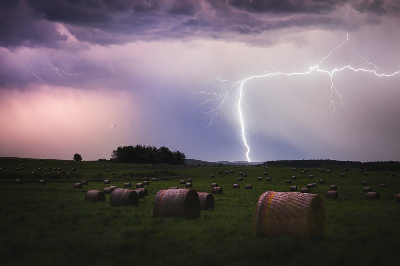 thunderstorm, lightning, bulgaria, bales, field, night Powerphoto preview