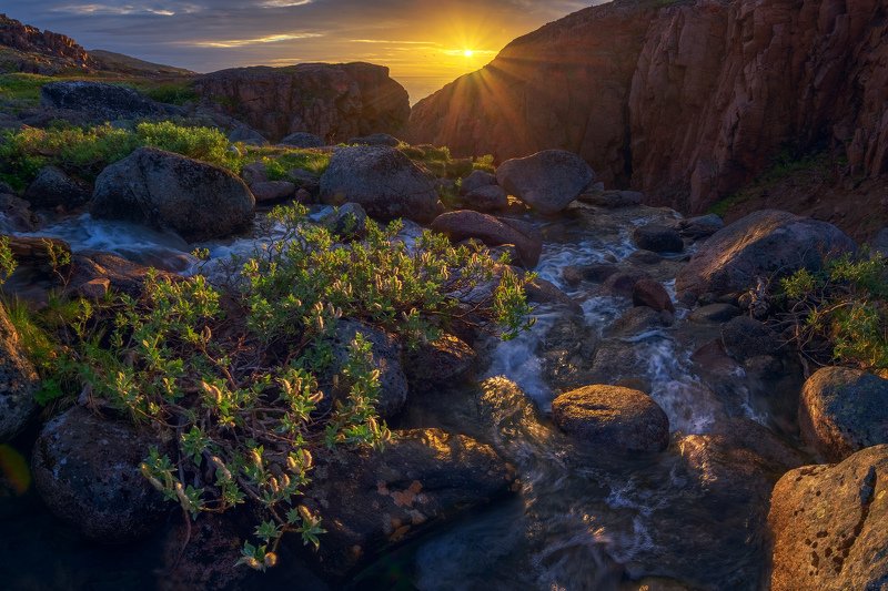 териберка, кольский, закат, водопад, полярный день, На Северphoto preview