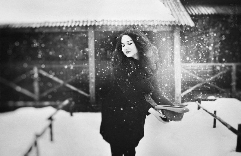 carrotcat , bw , portrait , winter , snow snow!photo preview