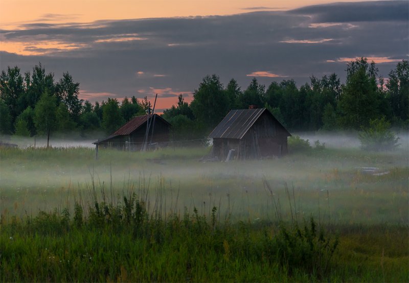 природа, пейзаж, лето, закат, вечер, туман, россия, небо, облака, деревня Летний вечерphoto preview