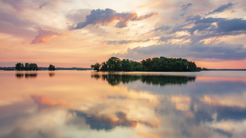 sunset, water, sky, cloud, reflection, lake, tree A magical sunrise on the Mietkowski lakephoto preview