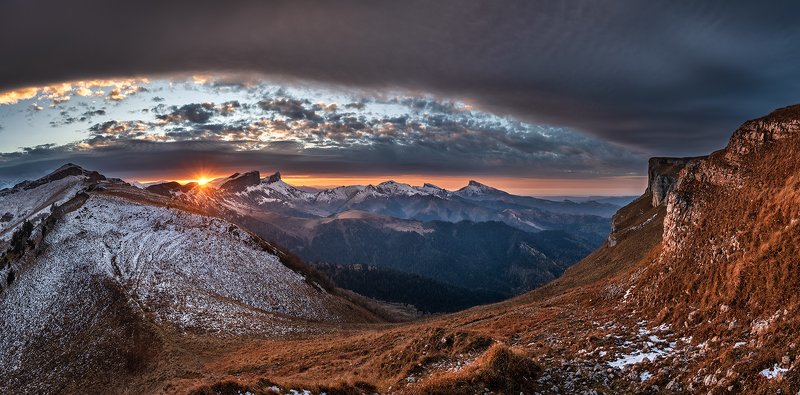 закат, большой тхач, малый тхач, асбестная, горы, пейзаж, рассвет, кавказ, адыгея, ачешбоки \