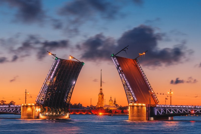 санкт петербург, питер, мост, небо, город, река, петропавловская крепость Дворцовый мост на рассветеphoto preview