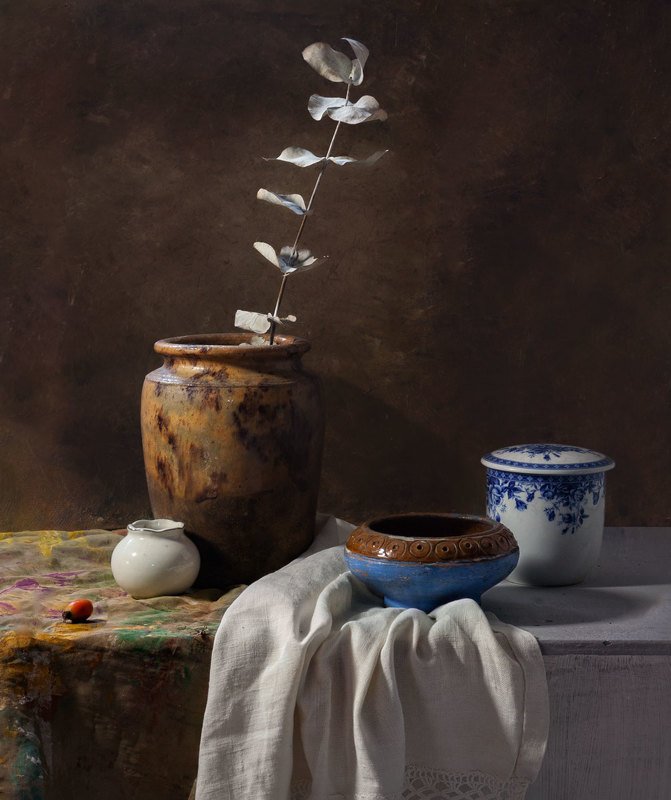 натюрморт, драпировка, цвет, красный, зеленый, желтый, кувшин, чашка натюрморт с кувшиномphoto preview