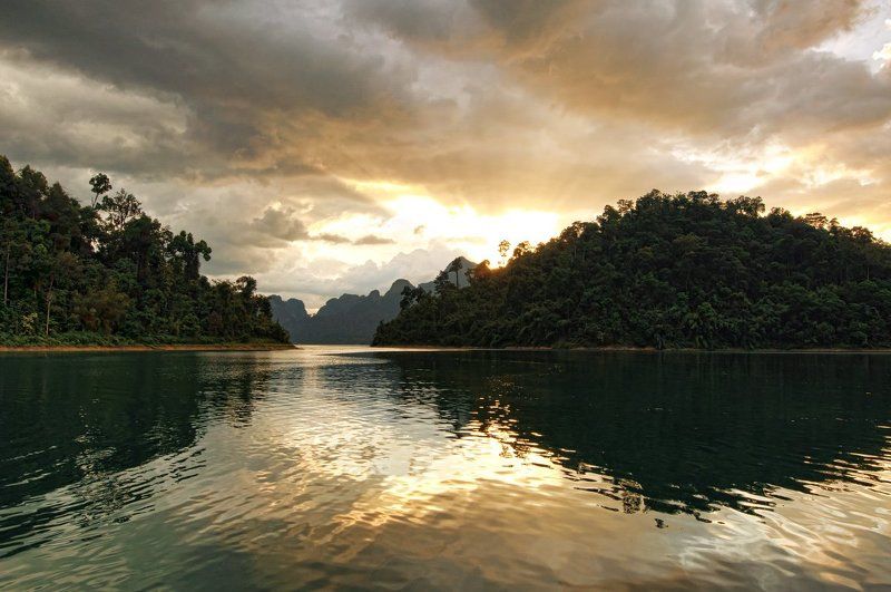 озеро, чеолан, чаолан, каосок, кхаосок, тайланд Закат на озере Чео Ланphoto preview