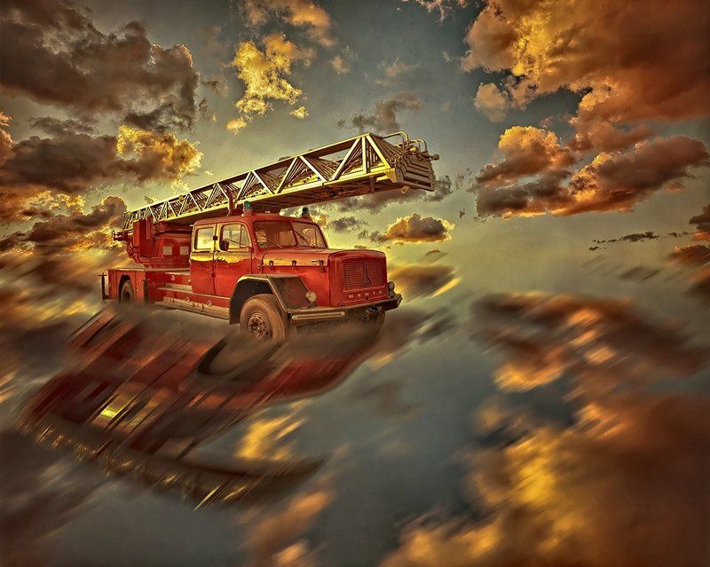 fire, car, sky, clouds, collage Deutz - Magirusphoto preview