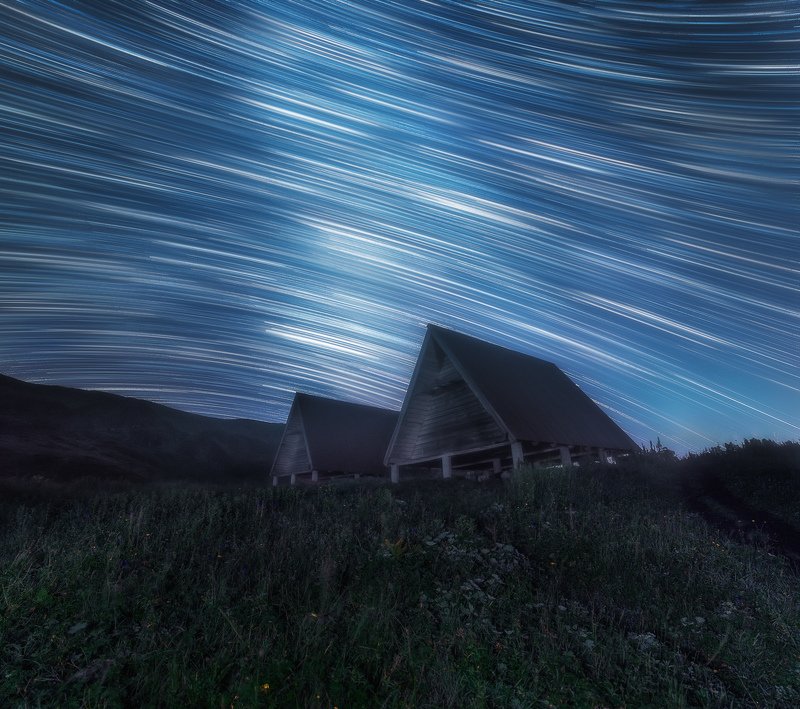 сочи, красная поляна, ночь, звезды, звездные треки, ночное небо, лето, природа, пейзаж, горы, кавказ Интерстелларphoto preview