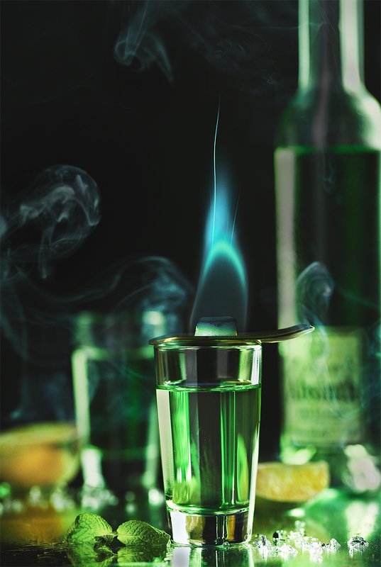 напиток, еда, стекло, зеленый, пламя абсентphoto preview
