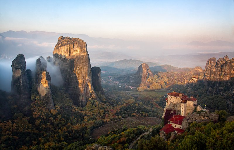 горы, туман, утро, метеоры, пейзаж, Раннее утро в Метеорахphoto preview