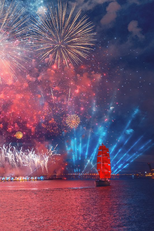 санкт-петербург, ночь, корабль, алые паруса, салют, россия, праздник, выпускной  Салют на Алые Парусаphoto preview