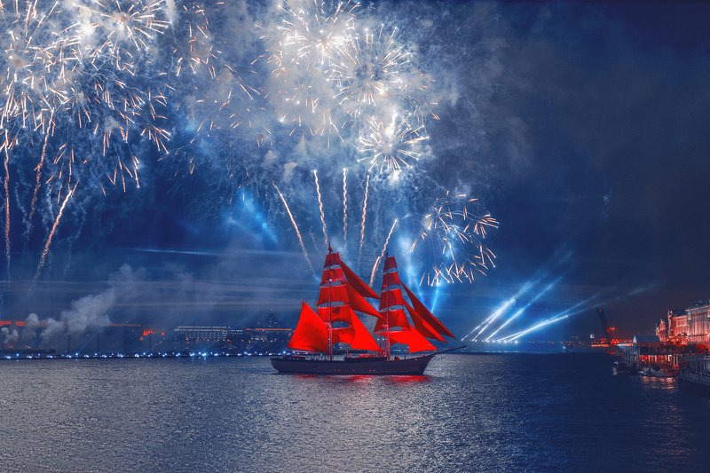санкт-петербург, ночь, корабль, алые паруса, салют, россия, праздник, выпускной  Алые Парусаphoto preview