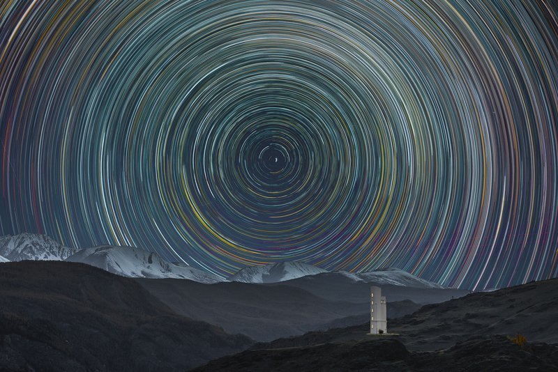 ночь, млечный путь, звёздные треки, горы photo preview