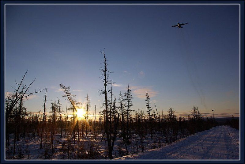 самолёт,рассвет,тайга,зима На рассветеphoto preview