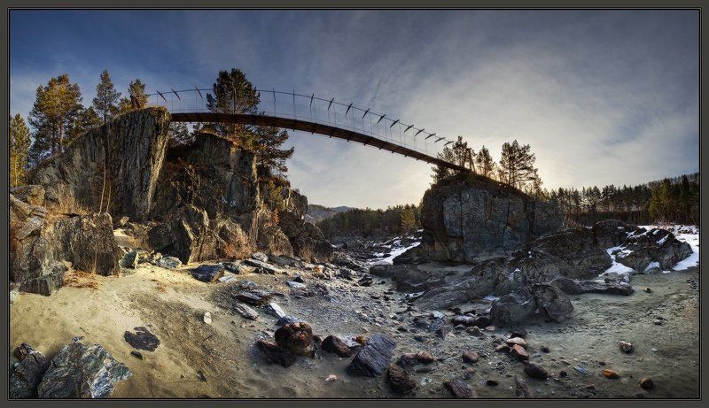алтай, катунь, чемал, весна, утро, скалы, мост, ярославский, виталий Мостик фото превью