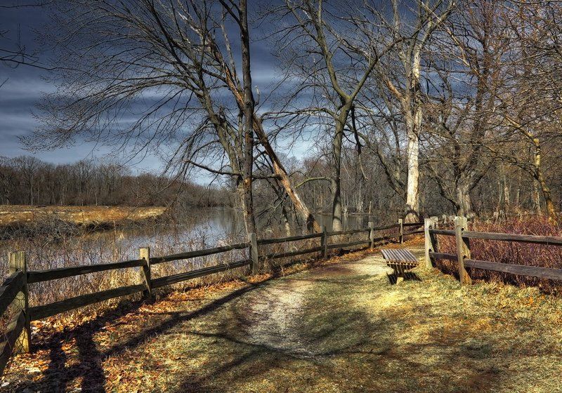 скамеечка, природа, путешествия, день, весна, река, деревья, сша скамеечка 2photo preview