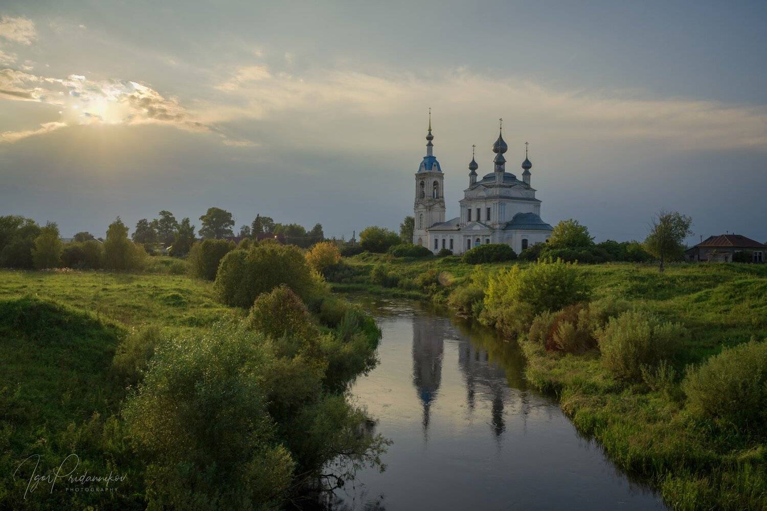 церковь, вечер, савинское, речка, устье, Игорь Приданников