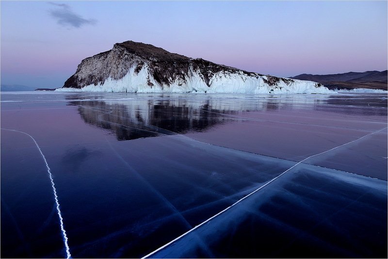 озеро, байкал, зима, лёд, февраль, холод, вечер, отражение, остров, трещины, остров , хубын, Остров Хубын.photo preview