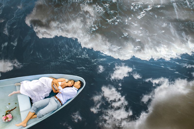 любовь, свадьба, природа, лодка. девушка, парень, невеста, креатив, концепт Любовь в раюphoto preview