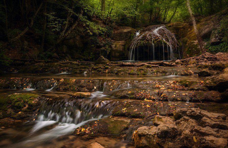 крым, водопад, лес, река, пейзаж, лето, вода, деревья, россия,  хапхал, ущелье, улу-узень В ущелье Хапхал.photo preview