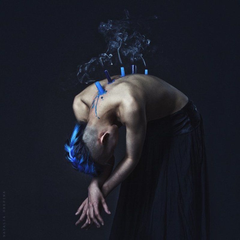 dragon, candles,pain, death, extinction, ribs, bones, blue, candle, smoke, hopelessness, mohawk Угасаниеphoto preview