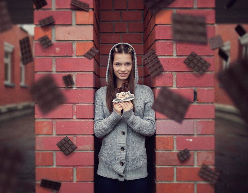 i love chocolate, девушка, фото, настя, портрет, шоколад, плитки, летают, левитация, в воздухе, класивая, сладкоежка I Love Chocolate фото превью