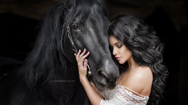woman, horse, portrait, belyaev, sensual, brunette Brunettesphoto preview