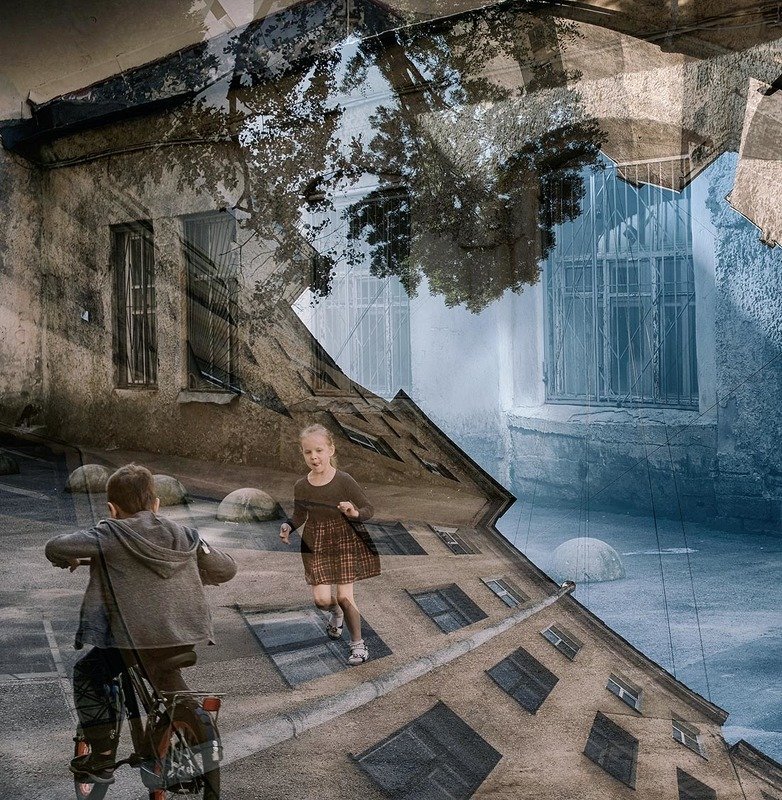 санкт-петербург, васильевский остров, дворы, дети, мцльтиэкспозиция Дети в городеphoto preview