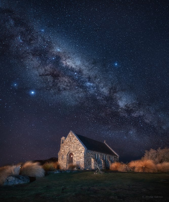 новая зеландия,текапо,ночь,звёзды,млечный путь Церковь Доброго Пастыря...photo preview