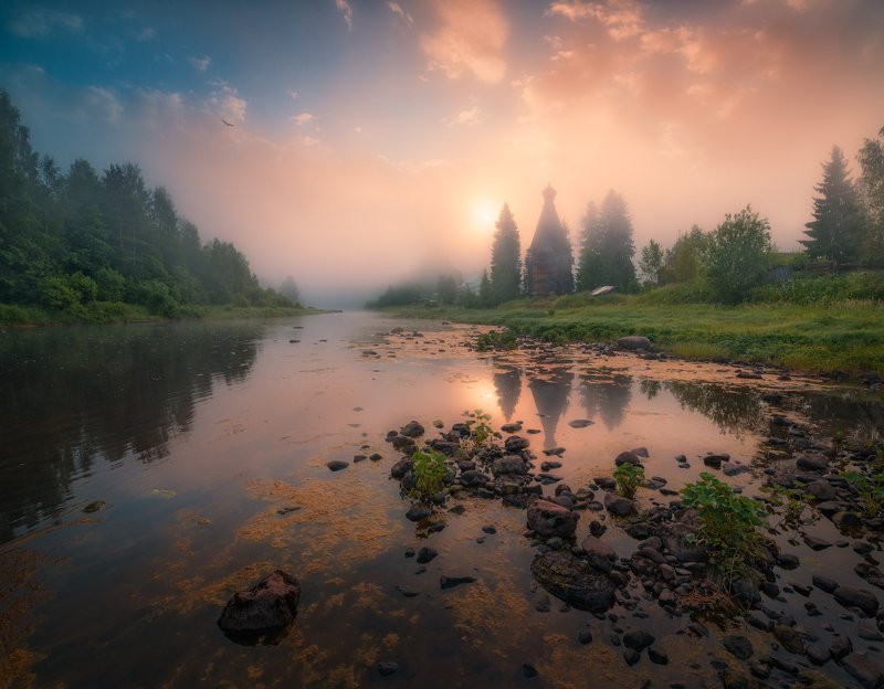 утро, солнце, туман, россия, река, церковь, вода Немножко туманной мистикиphoto preview