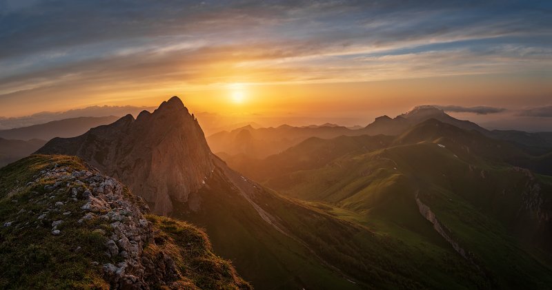 закат, большой тхач, малый тхач, асбестная, горы, пейзаж, рассвет, кавказ, адыгея, ачешбоки, На закатеphoto preview
