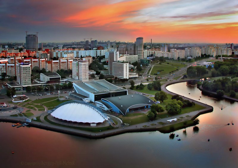 беларусь, город, минск, вечер, фотосфера-минск Город в лучах малинового закатаphoto preview