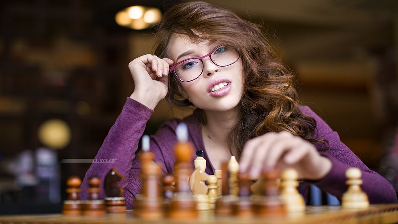 woman, eyeglasses, chess, portrait Chessphoto preview