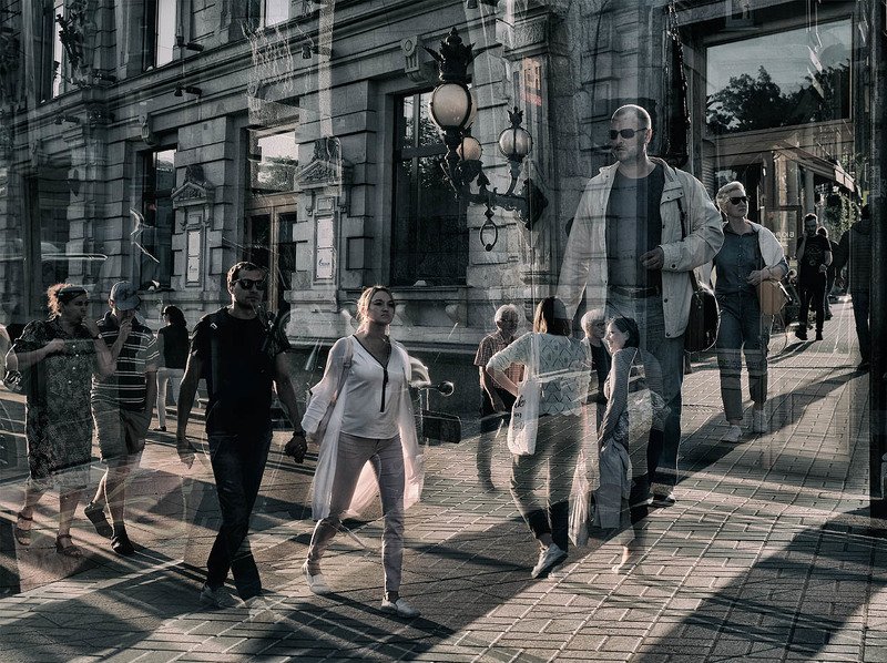 санкт-петербург, центр, улица, люди, мультиэкспозиция Пересеченияphoto preview