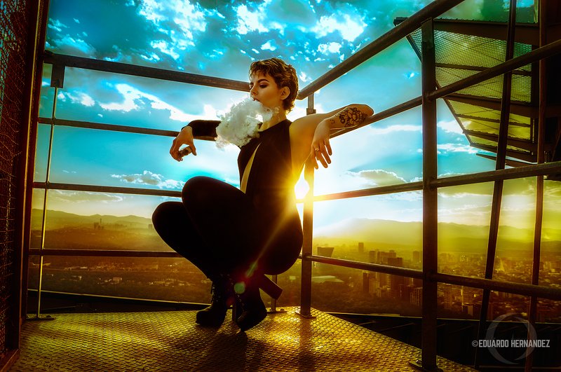 portrait, fashion, vape, building, skyline, yellow, The Clicks of Duty: Lore.photo preview