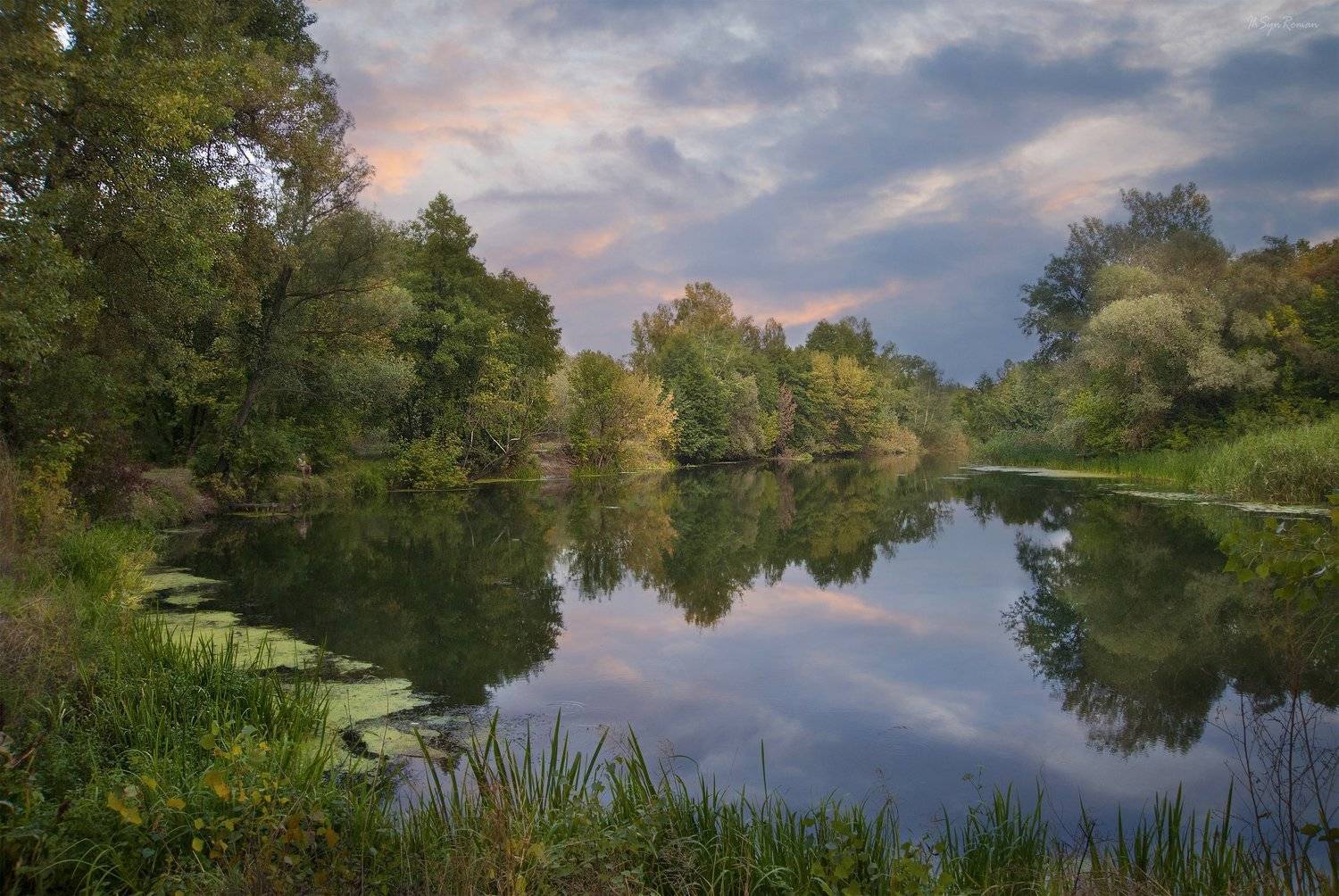 пейзаж, лето, вечер, лес,река,берег,рыбак, облака, Roma  Chitinskiy