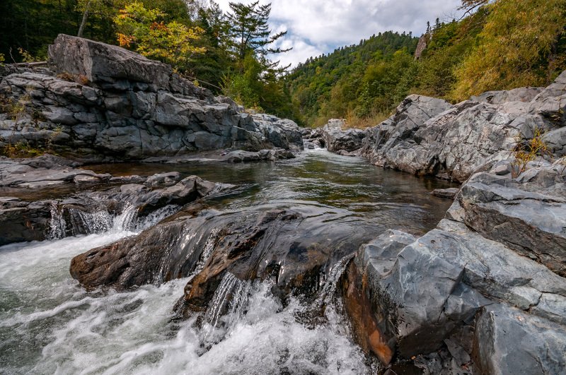 Nature, River, Waterfall, Stream, Water, Forest, Scenics, Outdoors, Landscape, Mountain, Rock - Object, Tree, Beauty In Nature, Flowing Water, Rapid, Autumn, Flowing, Travel, Green Color, Summer Голубые порогиphoto preview