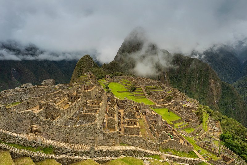 South America, Peru,  Machu Picchu, mountain ridge, dramatic sky, Andes, ancient civilization Panoramic view on the Old Ruins of Machu Picchu. Sacred Valley of inca. photo preview