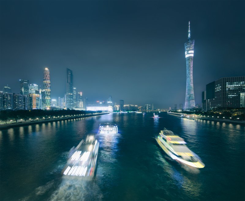 город, китай, ночь, гуанчжоу, guangzhou Pearl River Boatsphoto preview