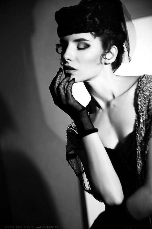 ретро портрет женщина шляпа шляпка вуаль перчатки чб Татьянаphoto preview