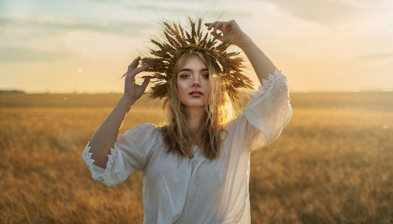 девушка, сказка, лето, волшебство, фото, арт, портрет , поле, пшеница, колос Солнцеphoto preview