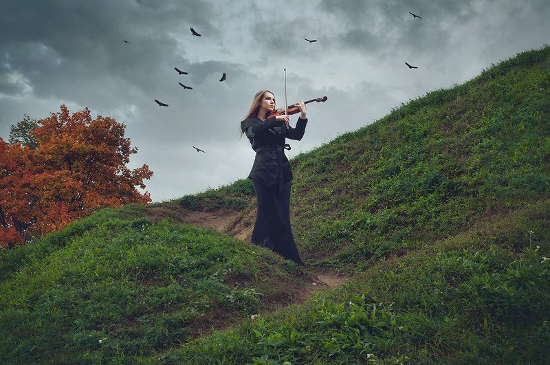 autumn, violinist, violin, music, скрипачка, скрипач Melody of autumnphoto preview
