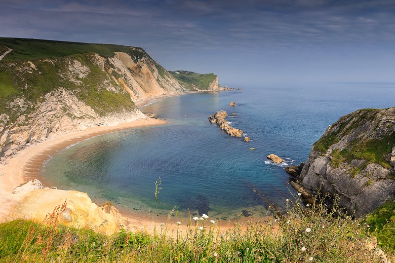 summer, Dorset, North Sea, UK, long exposure, sunset, Jurassic coast The Man O\' War Beach on the Dorset Coast. West Lulworth, UKphoto preview