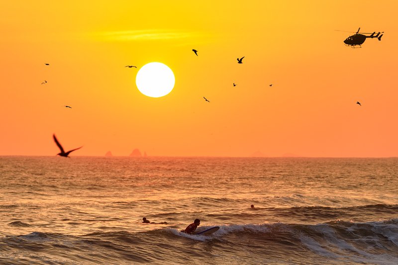 Lima, Pacific ocean, sunset, seagull Traffic jam over the Pacific ocean at sunset. Lima, Peruphoto preview