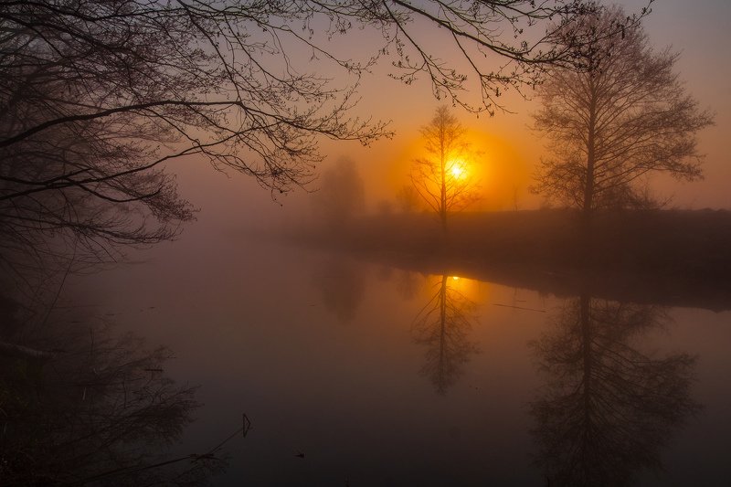 sunrise dawn landscape пейзаж рассвет природа Туманное озероphoto preview