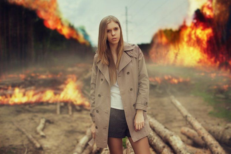 девушка, пожар, лес, горит, апокалипсис, лиза, елизавета, огонь Апокалипсис фото превью