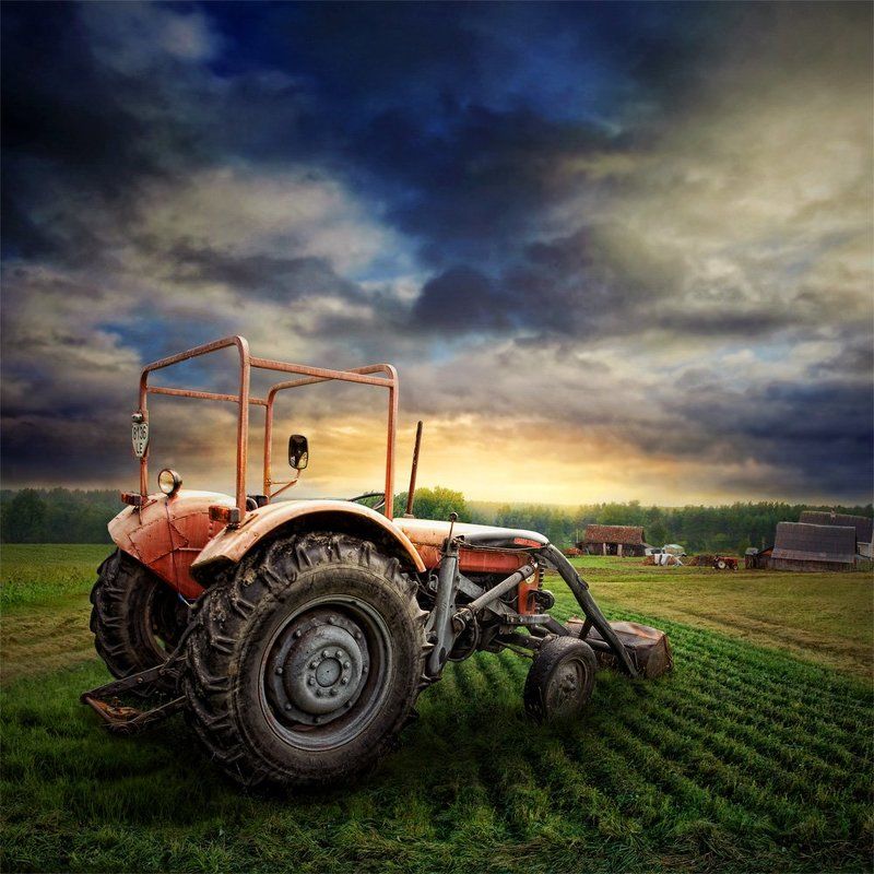 autumn, field, landscape, nature, light, cloud, agriculture, industrial, loneliness, country, machine, rural, farm, dramatic, rusty, metal, tractor, meadow, bulldozer, machinery, house Field Commander IIphoto preview