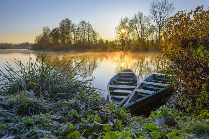 sunrise, boat, autumn, couple, two, morning Утренний Инь-Янphoto preview