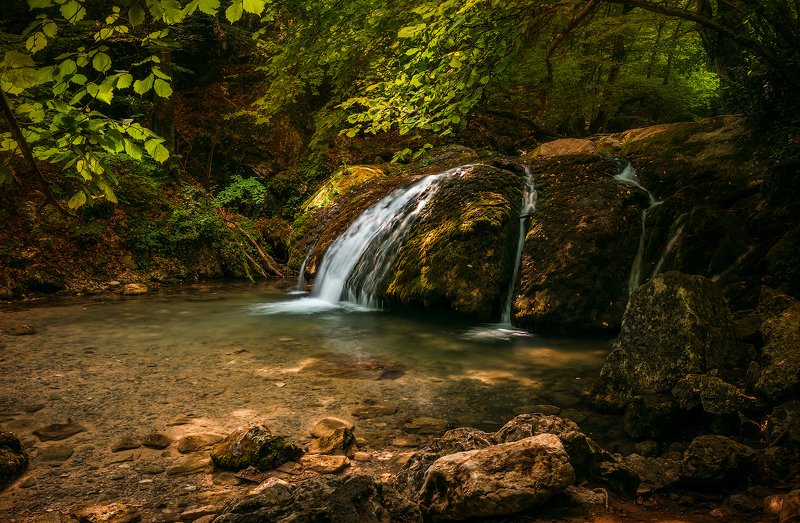 крым, водопад, лес, река, пейзаж, лето, вода, деревья, россия,  хапхал, ущелье, улу-узень Под звуки летящей воды...photo preview